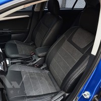 Авточохли Leather Style для салону Mitsubishi Lancer X (10) Sportback, мотор 1.8 сіра строчка (MW Brothers)
