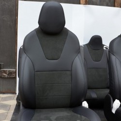 MW Brothers Авточохли Leather Style для салону Tesla Model X '15-, окремі підголівники передніх сидінь,чорна строчка (MW Brothers)