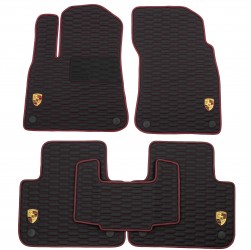 Килимки в салон для Porsche Cayenne '17-, з екошкіри, SOTA Design, чорні з фіолетовим кантом і строчкою + 4 шильд. (Inliner)