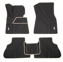 Inliner Килимки в салон BMW X5 G05 '18-, екошкіра, Wave Style, чорні з бежевою тасьмою та ниткою (Inliner)