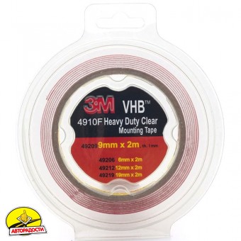 Стрічка двостороння 4910F 9 мм, 2 м, прозора, 1 шт. (3M)