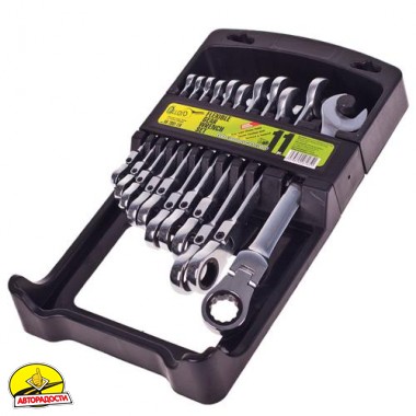 Набір ключів комбінованих Alloid з трещіткою та карданом, 11шт. 8-19 мм