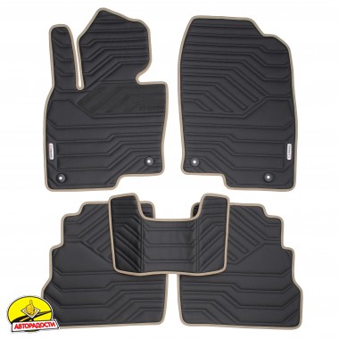 Килимки в салон Mazda CX-5 '17- USA, екошкіра, Geometric Design, чорні з бежевою тасьмою та чорною ниткою (Inliner)