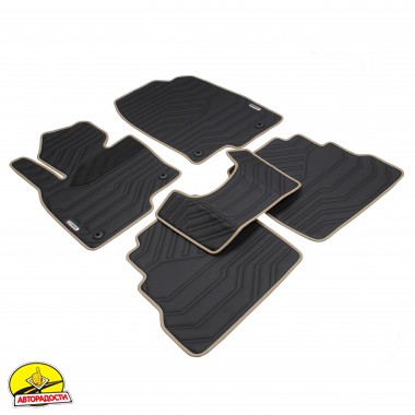 Килимки в салон Mazda CX-5 '17- USA, екошкіра, Geometric Design, чорні з бежевою тасьмою та чорною ниткою (Inliner)