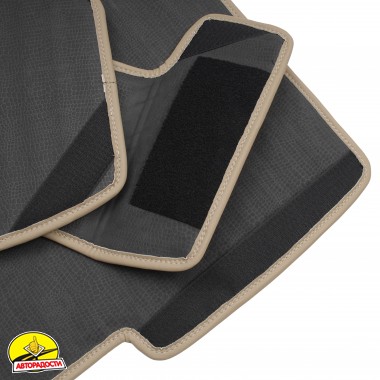 Килимки в салон Mazda CX-5 '17- USA, екошкіра, Geometric Design, чорні з бежевою тасьмою та чорною ниткою (Inliner)